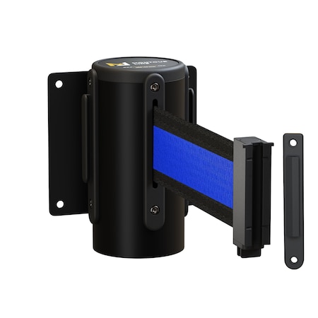 Montour Line Retr Belt Barrier Wall Mt Black Fxd 8.5' Black Horizontal Blue Stripe WM115-BK-BBH-F-S-85